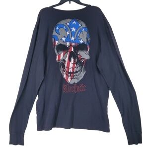 Archaic Affliction Thermal Shirt Men 3XL Black 2-Sided USA Flag Patriot Skull LS